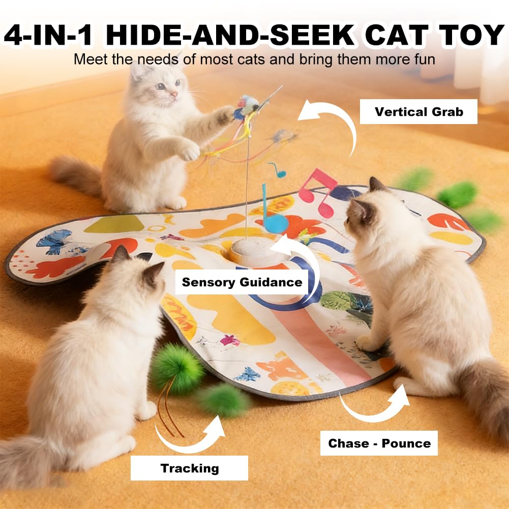 4 in 1 giocattolo interattivo per gatti automatico con sensore di movimento, 3 modalità di gioco, 3 suoni realistici e farfalla svolazzante, giocattolo intelligenza per gatti e gattini, ricarica USB-C