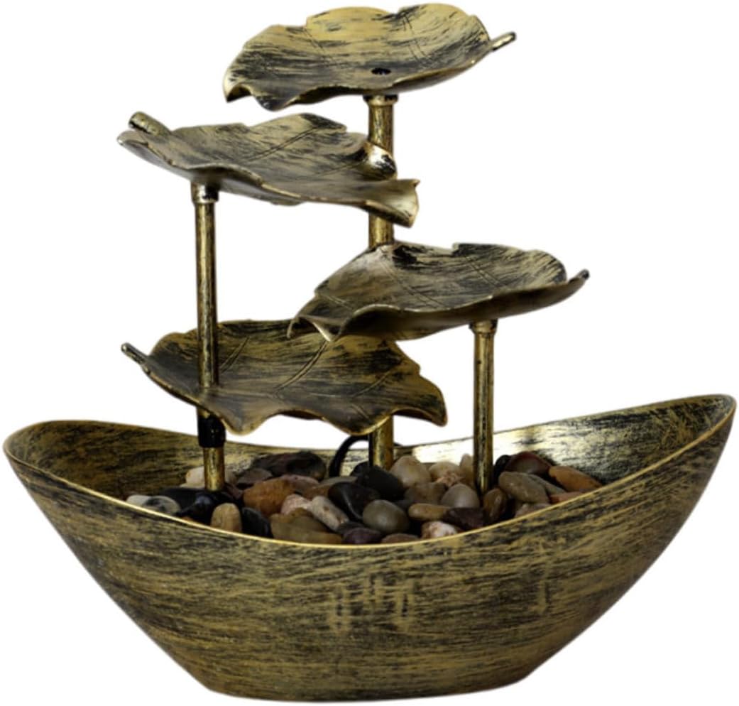 Decorative Tabletop Fountain with Led Light Creative Lotus Leaf Waterfall Ornament for Home and Office Relaxing Indoor Water Feature Stress Relief and Ambiance