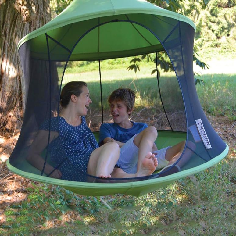 Image of Vivere Polyester Canvas Cacoon Reto Multi Person Hanging Pod - Includes Hanging Rope and Carabiner - 440 lb Weight Capacity (Green)