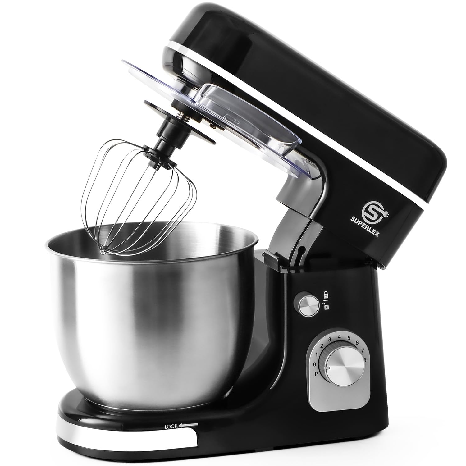 Robot kuchenny, 5 l, 1300 W, 3 w 1, maszyna do mieszania ciasta z miską ze stali nierdzewnej, 8 poziomów pulsu, hak do ugniatania, trzepaczka do chleba, pizzy, ciast