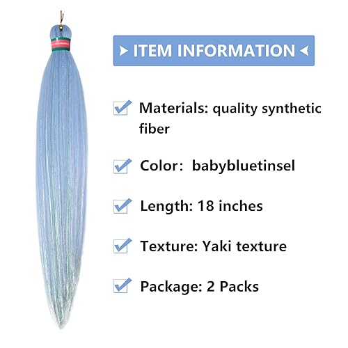 Miniatura 6 de Pelo trenzado preestirado de oropel de mezcla azul bebé, 2 paquetes de extensiones de cabello trenzado preplumado de 18 pulgadas