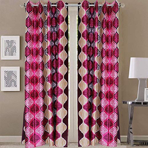 Image of Exporthub 2 Pieces Fancy Design Pink Floral Polyester Eyelet Window Curtains - Length 5 Feet, (EHSPR717 54)