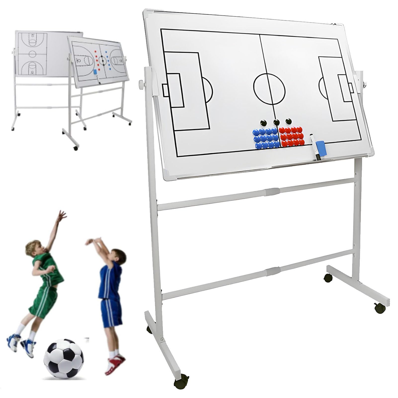 Esmen Tableau Blanc Tactique Football - Double Face 120x90cm, Sur Roulettes, Avec Aimants Et Marqueur