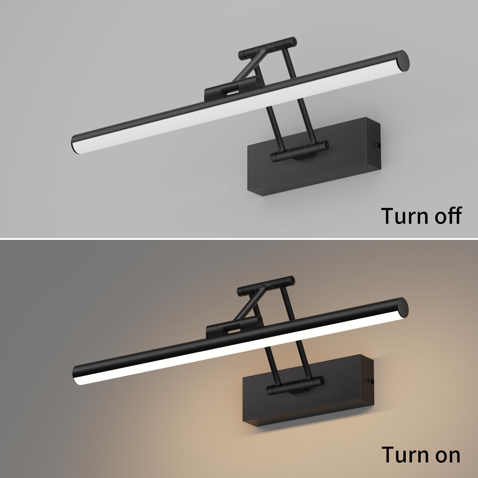 Klighten LED Spiegellampe Bad 40cm,Drehung Spiegellampen Spiegel für bad IP44, Spiegelleuchte Badezimmer 12W 970 LM,LED Badspiegelleuchten Badezimmerspiegel,Naturweiß 4000K,Schwarz