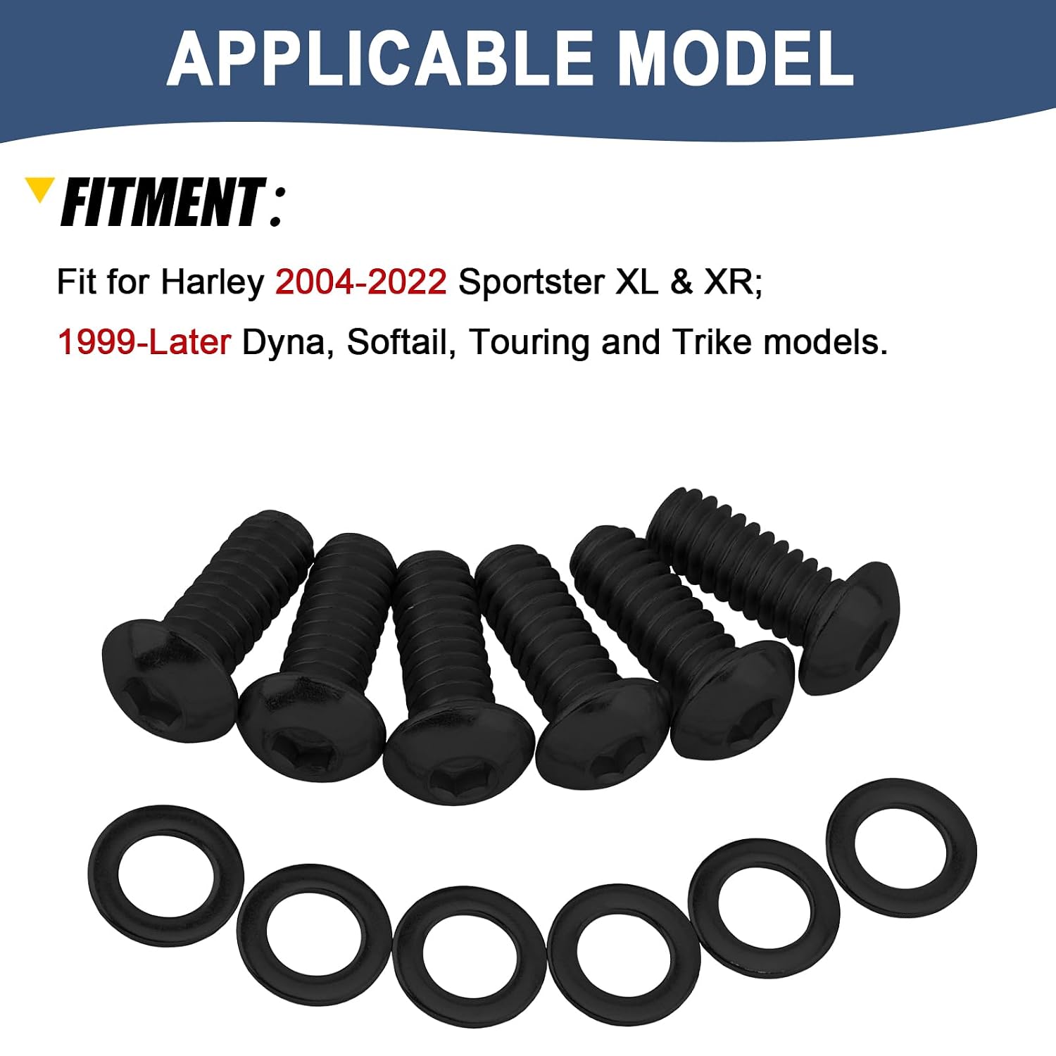 6 Pcs Derby Cover Screws Engine Caps Bolts Kit Stainless Steel for Harley 2004-2022 Sportster 883 XL XR 1999-Later Touring Road Glide Street Glide Road King Electra Glide Trike Dyna Softail (Black)