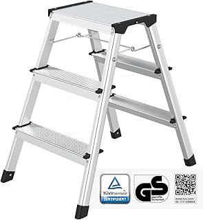flexilife Trittleiter - Tritt Leiter Aluminium - Trittleiter 3 Stufen klappbar - Klappleiter bis 150 kg belastbar - Haushaltsleiter, Aluleiter (2 x 3 Stufen)