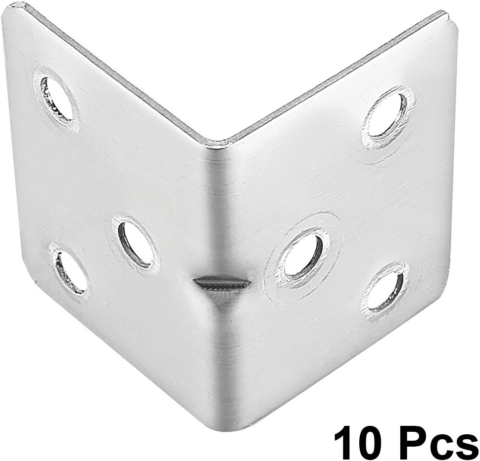 uxcell Stainless Steel Shelves Corner Brace 31mmx31mmx38mm, Joint L Shape Right Angle Corner Fastener Joints Support Bracket, Pack of 10