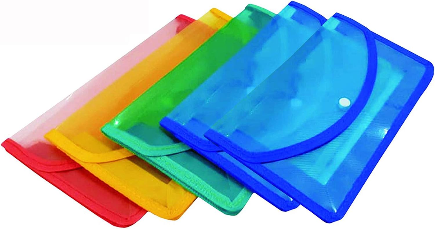 GreatDio® Plastic Flexi Button Bag | Cheque Book Holder | Document Holder | Passbook Holder (6X10) (Pack of 4, Multicolour)
