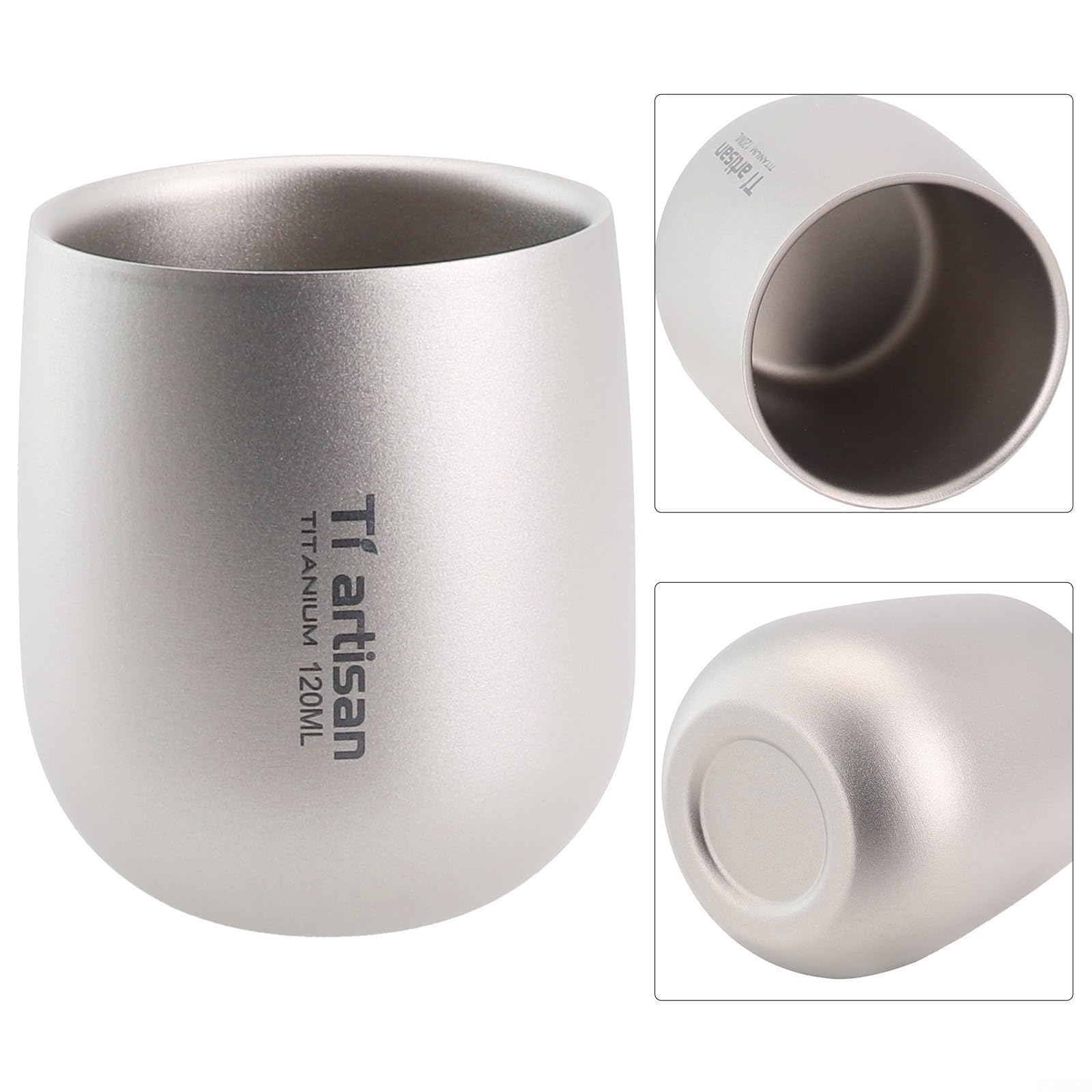 Voyage Tasse en ti Mini tasse isolée à double paroi Tasse de camping en titane àdouble paroi pour café, eau chaude tasse de camping en titane pour camping, pique-nique 6,3 x 7,4 cm