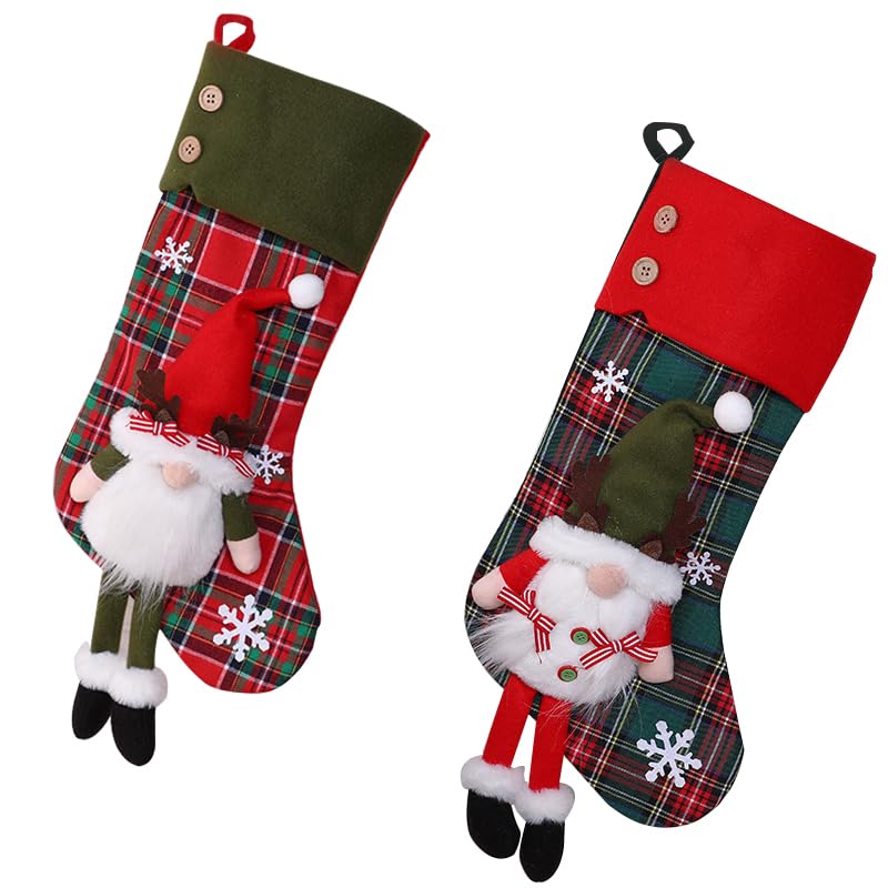 CKABELLY Large Christmas Stockings 46cm Christmas Stockings Red and Green Socks, Perfect for Kids Adults, Classic Xmas Ornaments for Tree Decoration, Gift Giving, and Holiday Party Supplies