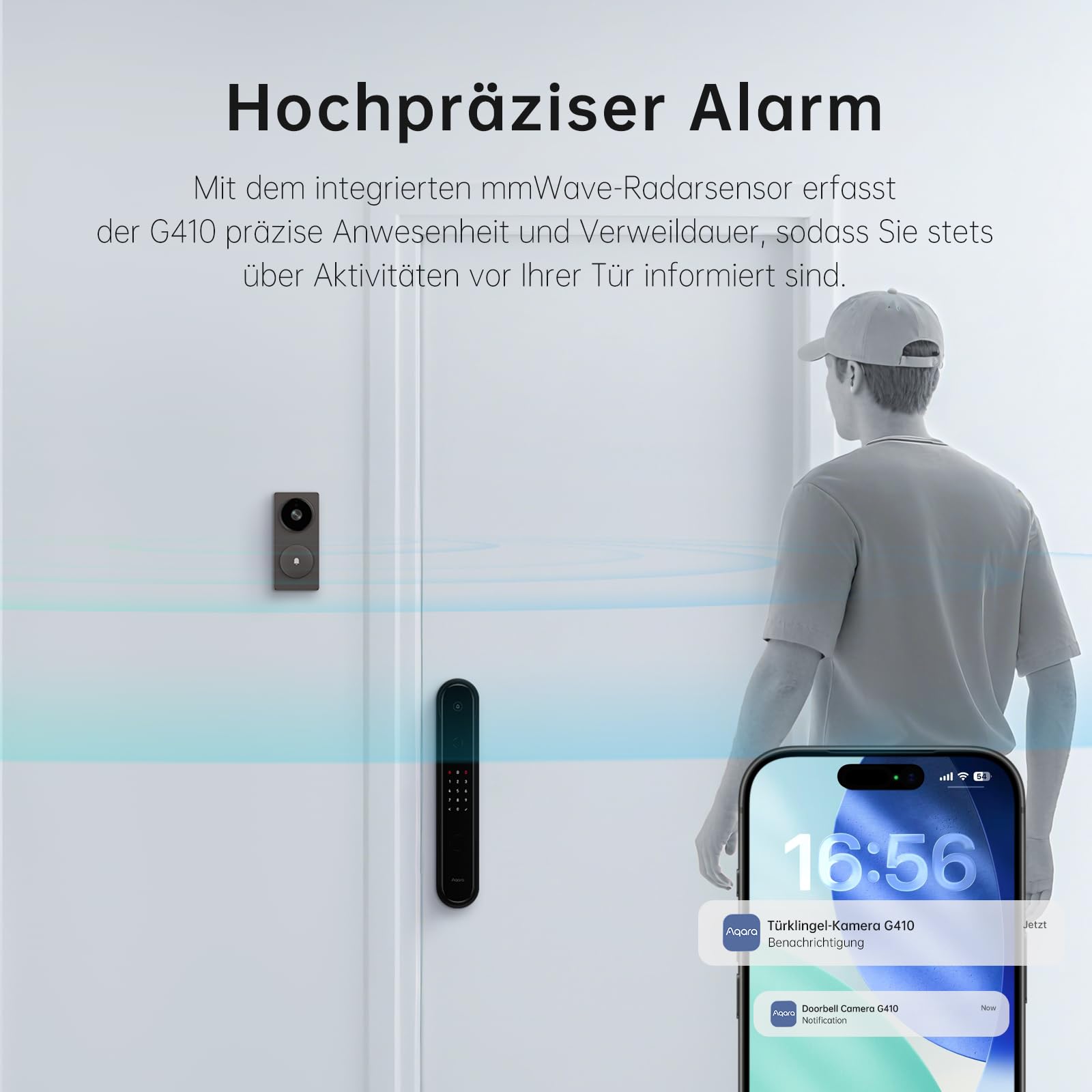 Aqara Smart Türklingel Kamera G410 mit Chime, 2k, Homekit-Sicherheits-Video, 2-Wege Audio, Integrierte Matter Hub, drahtlos/draht, unterstützt Apple Home, Google, Home-Assistant, 2.4G/5GHz WLAN, Grau