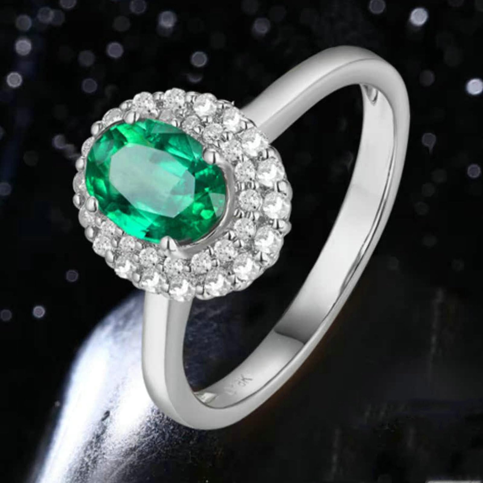 Anillo de compromiso de platino para mujer, anillos de boda de aniversario para ella con esmeralda ovalada de 1 ct y moissanita de 0,25 quilates, tamaño H 1/2-V 1/2