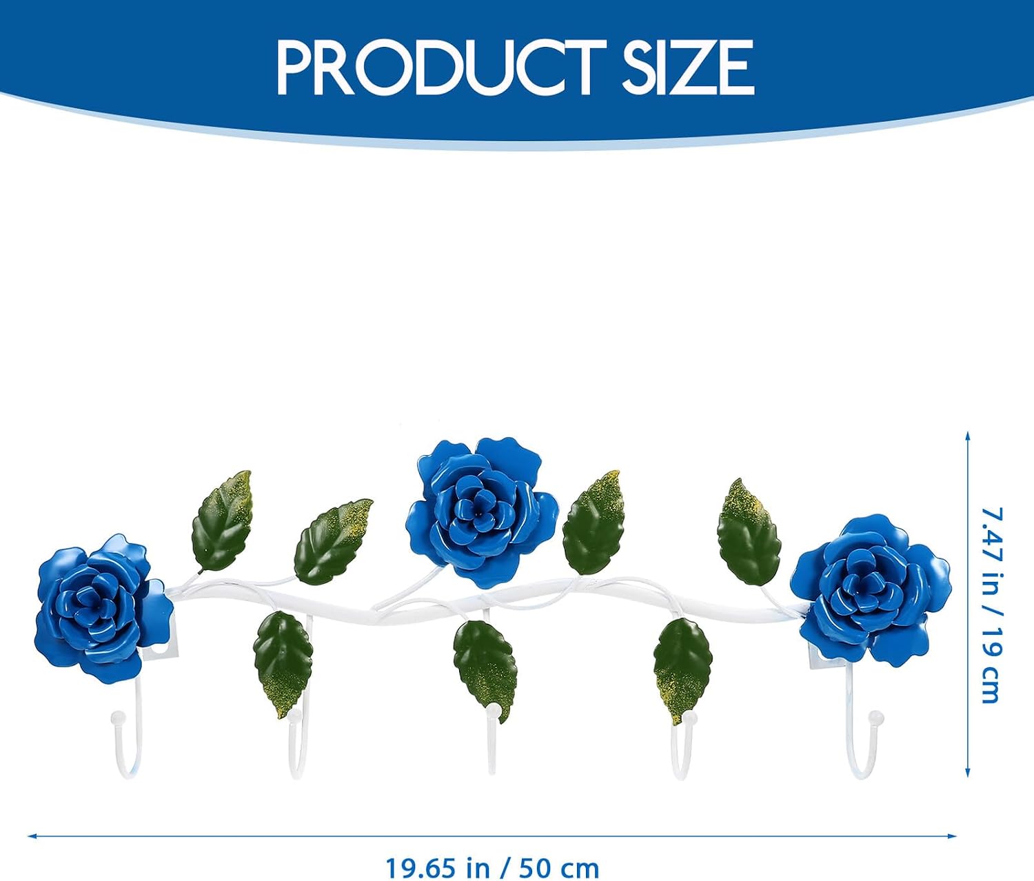 Vintage Rose Wall Hook Rack Metal Coat and Hat Hanger Blue Iron Decorative Utility Hook for Entryway Bathroom and Bedroom Storage