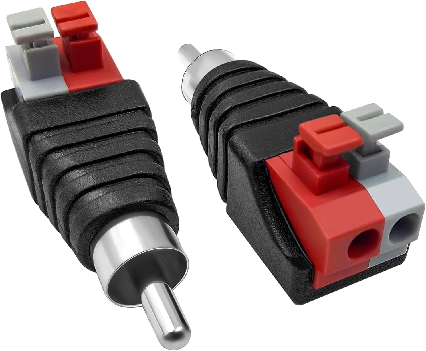 Haokiang 2-Pack Speaker Phono RCA Male to 2 Screw Terminal Female Strip Audio Video Spring Press Type Balum Connector Adapter (RCA M/AV F)