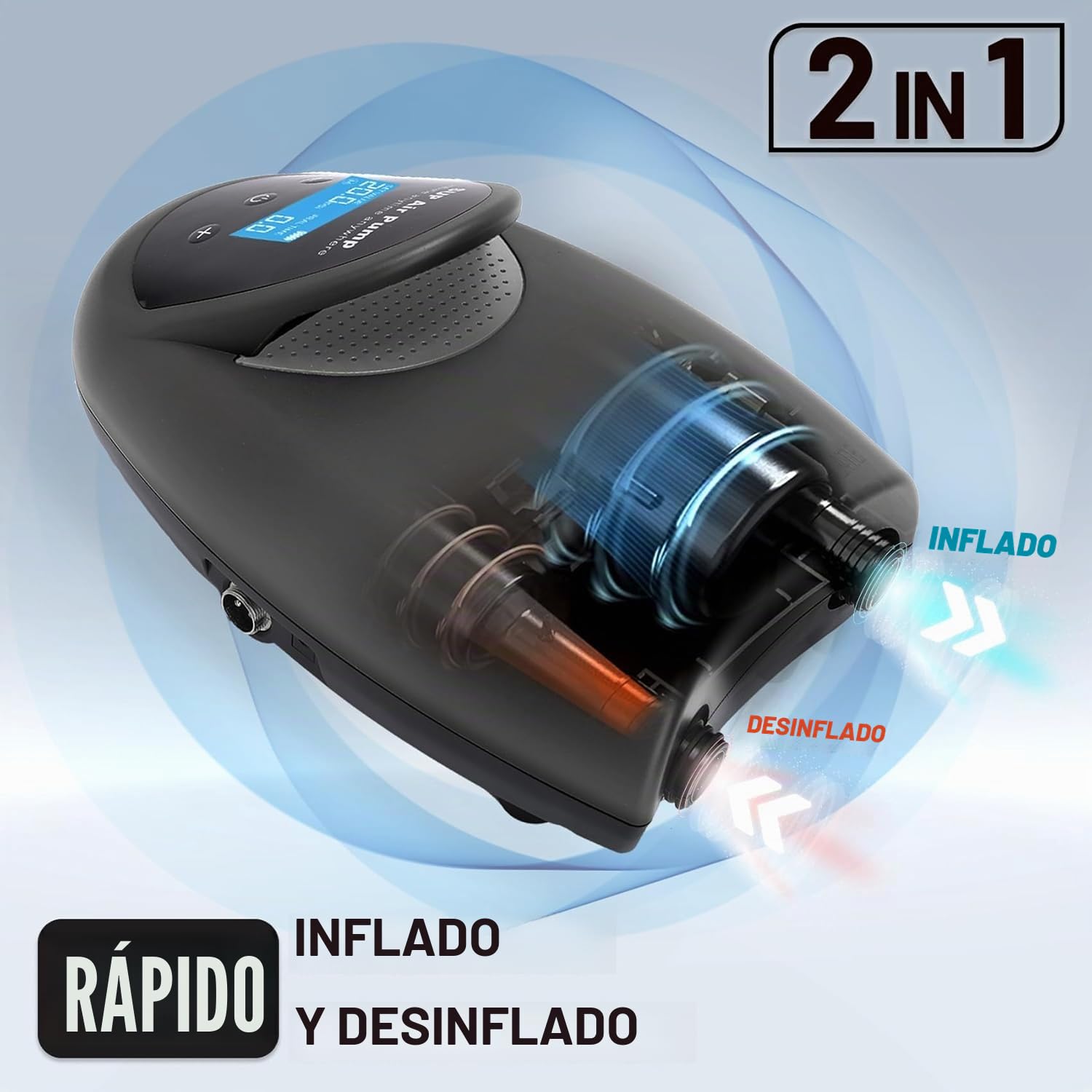 TONSIM Pompa Elettrica Ricaricabile 20 PSI - Gonfiatore Portatile ad Alta Pressione per Sup, Gommoni e Barche - Batteria Integrata e Adattatore 12V per Auto - Ideale per Campeggio e Sport Acquatici