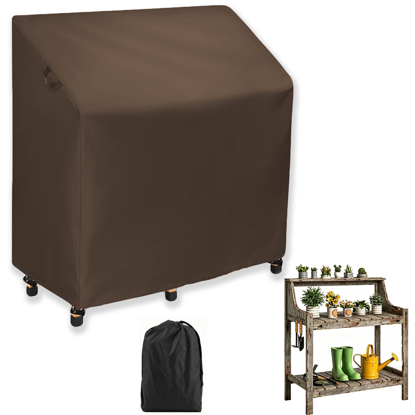 Crysterris Brown Potting Table Covers Waterproof,420D Oxford Garden Workbench Protection With Drawstring,Outdoor Greenhouse Potting Bench Protective With Locks Planting Germination (Size:420d：115*51*122Cm,Color:brown)