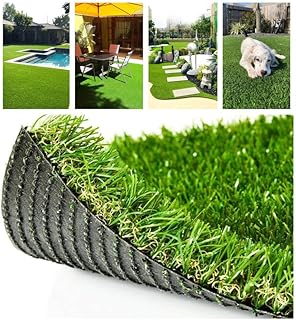Deluxe Realistic Artificial Grass Turf 4FTX5FT,1.37" Thick 70 oz Face Weight Fake Grass, Indoor O...