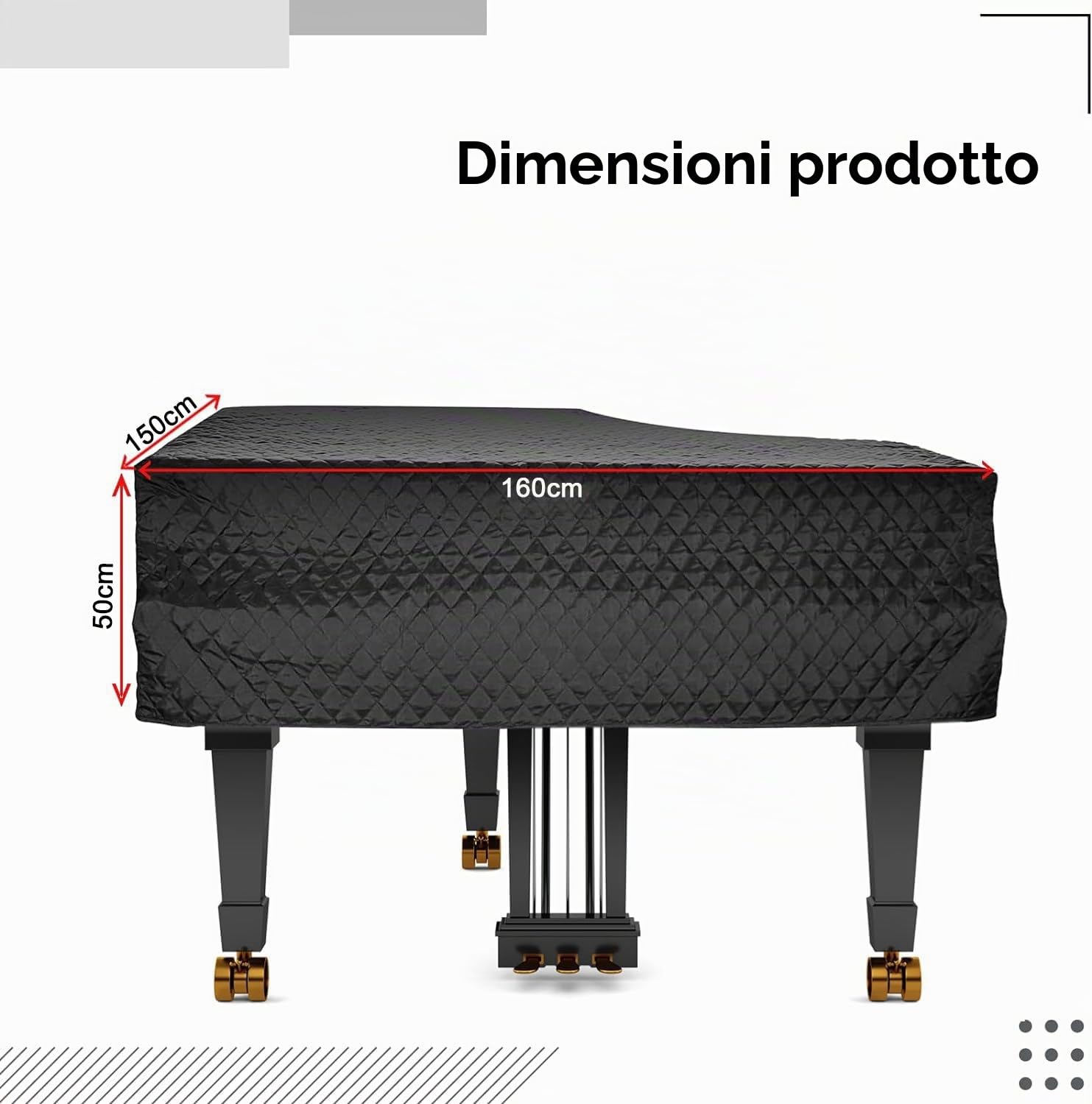 Copertura impermeabile per pianoforte a coda, Resistente all'umidità e alla polvere Copertura protettiva per pianoforte, 160cm