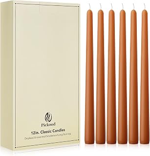 New Burning Formula Unscented Dripless 12-Inch Taper Candles Set of 12 - Burnt Orange, for Wedding, Dinner - Smokeless, Long Burning - Hand Poured, Colored Tall Candlesticks - Naranja Quemado