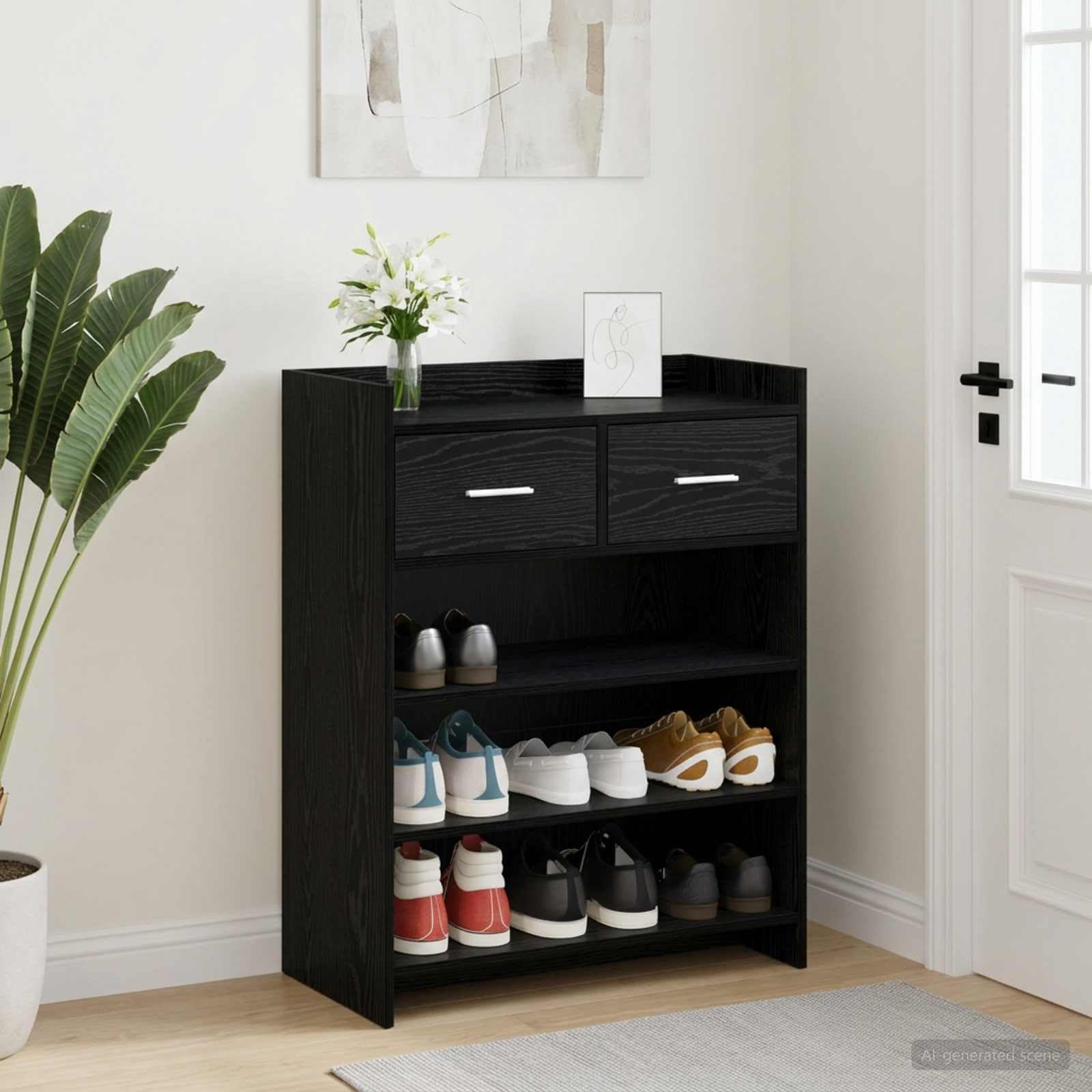 Inżynieryjna drewniana szafka na buty 73,5 x 36 x 92 cm czarna dąb