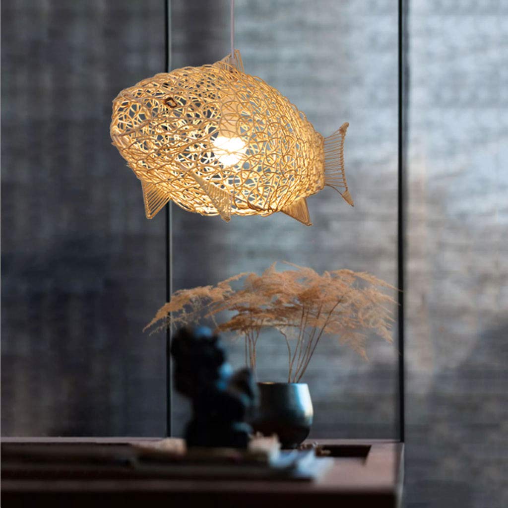 Rattan Pendelleuchte Fisch-Design – Handgewebt, Höhenverstellbar, E27, Für Wohnzimmer & Café