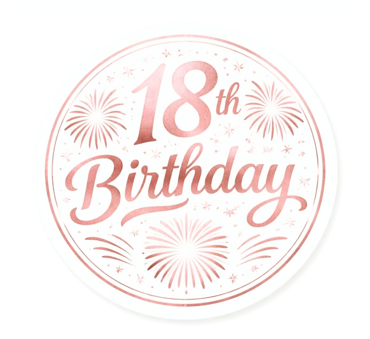50 Pack 45mm Round Stickers – Shiny Rose Gold Print, 18th Birthday Party Seals for Favor Bags, Girls Birthday Party Pink Decorations