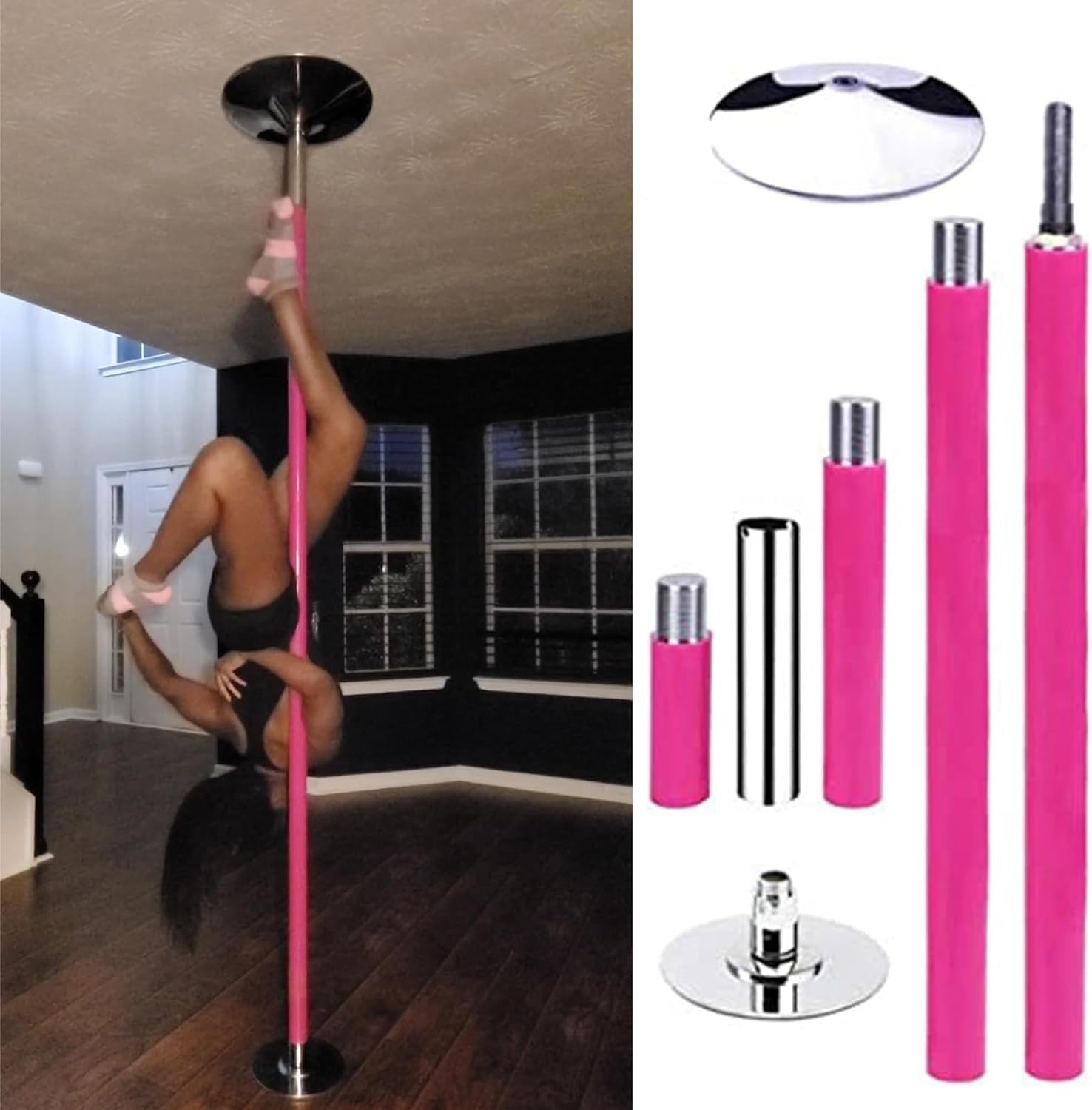 AYCDL Pole Dancing Pole for Home Dance Pole Pink/Black Silicone Dance Pole for Home Apartments, Adjustable Height Strip Pole for 2.7m 2.8m 3m 3.3m High Ceilings 45mm,Silver-2.7M-2.9M/9ft-9.4ft