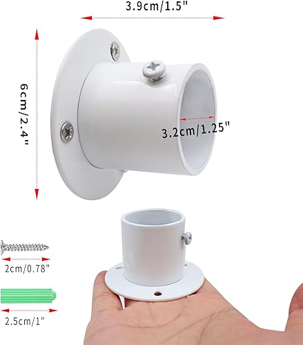 Miniatura 10 de Shonmogar Soporte para barra de armario, paquete de 6 soportes para barra de armario con tornillos, soporte de acero inoxidable para barra de