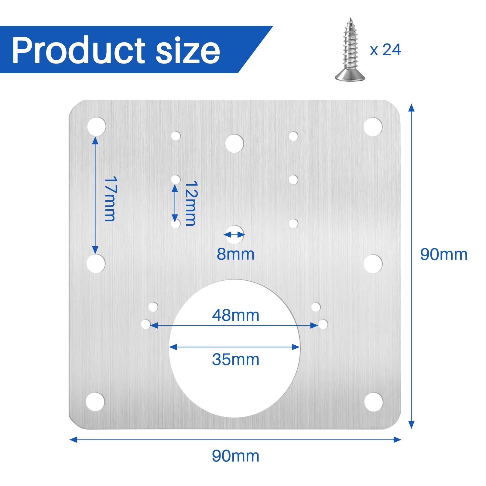 4 Pezzi Piastra Riparazione Della Cerniere in Acciaio inossidabile, 9 ×9 cm, con 24 Viti Riparazione, per Porta Dell'armadietto per Armadi Mobili Cassett Porta Cucina