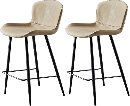 Modern Counter Height Bar Stools Set of 2, Faux Leather Armless Bar Chairs with Back for Home Bar Kitchen Island