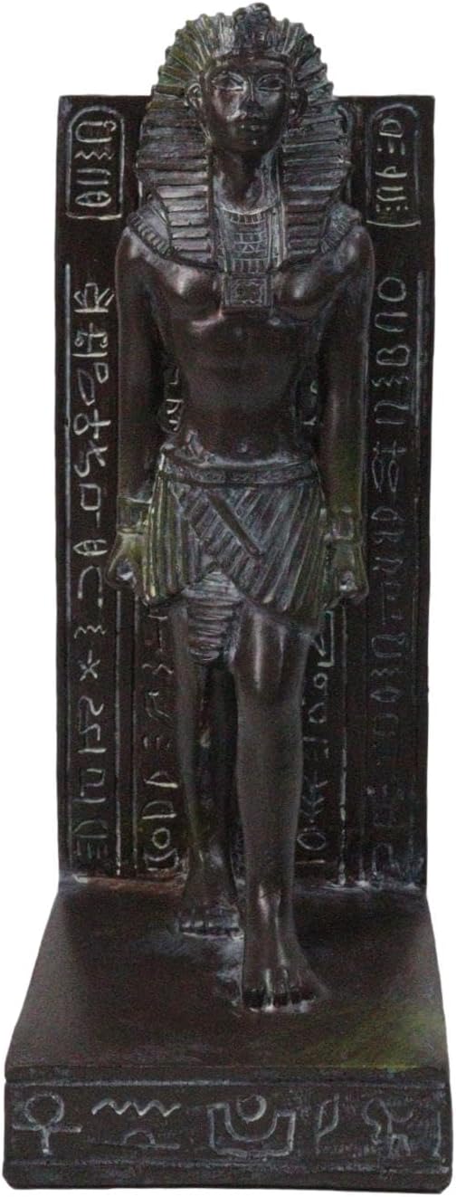 Ebros Gift Regal Son of Horus Pharaoh Egyptian King TUT Standing On Hieroglyphic Base Bookend Sculpture Classical Ancient Egypt Decorative Figurine (2)