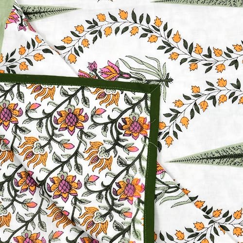 Image of BLOCKS OF INDIA Hand Block Printed Cotton Single Size Reversible Malmal Dohar for Summer (Green Patti)