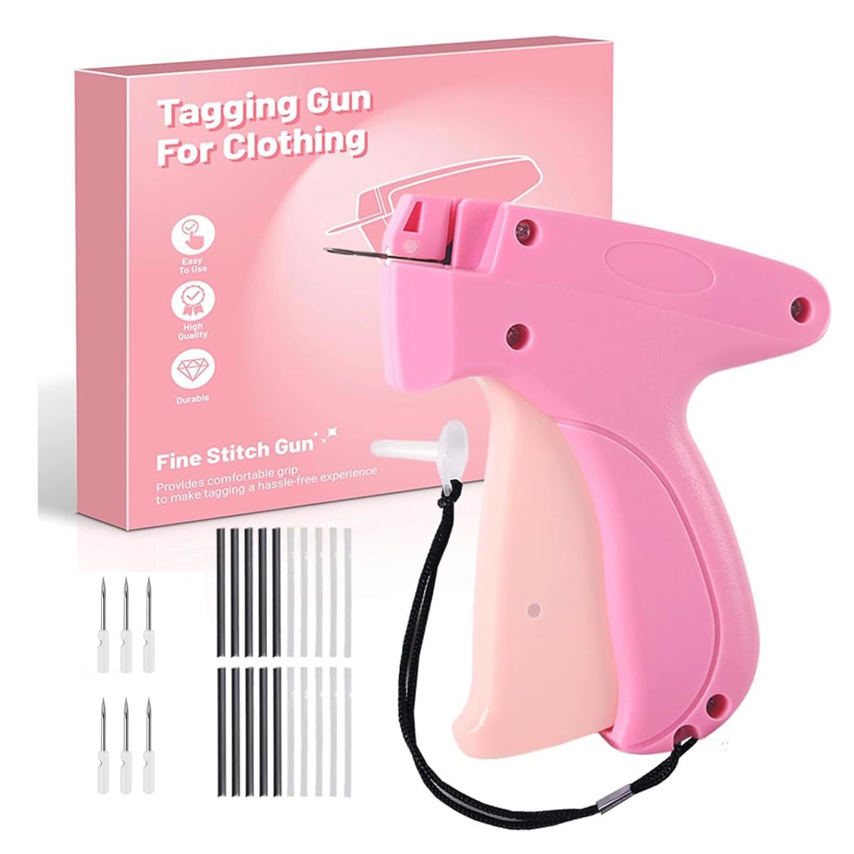 Mokeum Black/White/Pink Stitchy Quick Clothing S-Titch Gun, Handheld Micro Sewing Gun Kit Includes 6 Needles, 1000 & 1000 Fasteners (Pink)