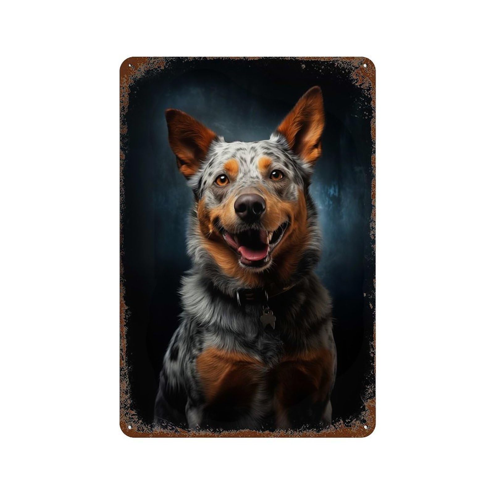 Rust Effect Smiling Australian Cattle Dog Rusty Metal Tin Sign 11.8"x7.9", Rustic Home Decor for Bistro, Counter And Cafe Decor