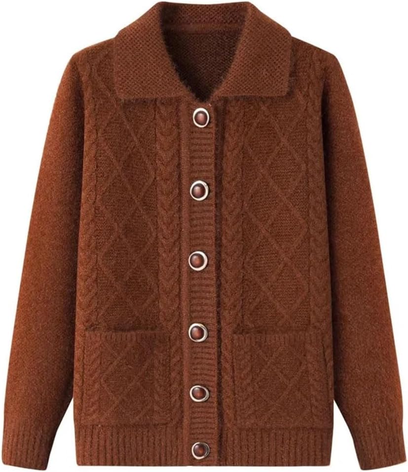 Women Middle-Aged Sweater Female Single-Breasted Knitted Sweaters Cardigan Loose Long Sleeve Tops