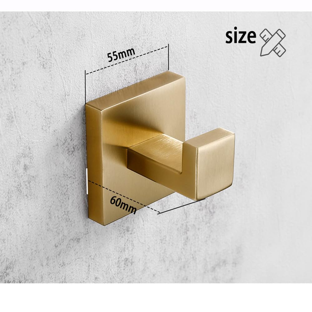 Juego de Accesorios de baño de Oro Cepillado Soporte de Rollo de Papel higiénico de Montaje en Pared Toallero Colgador de Bata Kit de Accesorios de Acero Inoxidable, Gancho de Bata BG