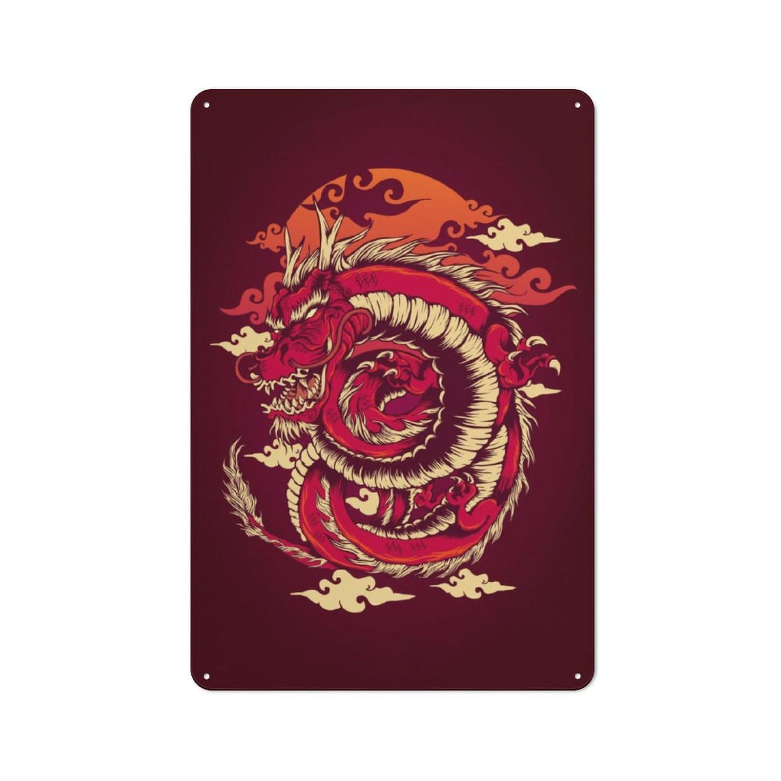 Junmoney The Red Dragon Rustic Tin Sign 30X20cm For Café Or Restaurant, A Decorative Christmas Gift For Hospitality Interior Collectors