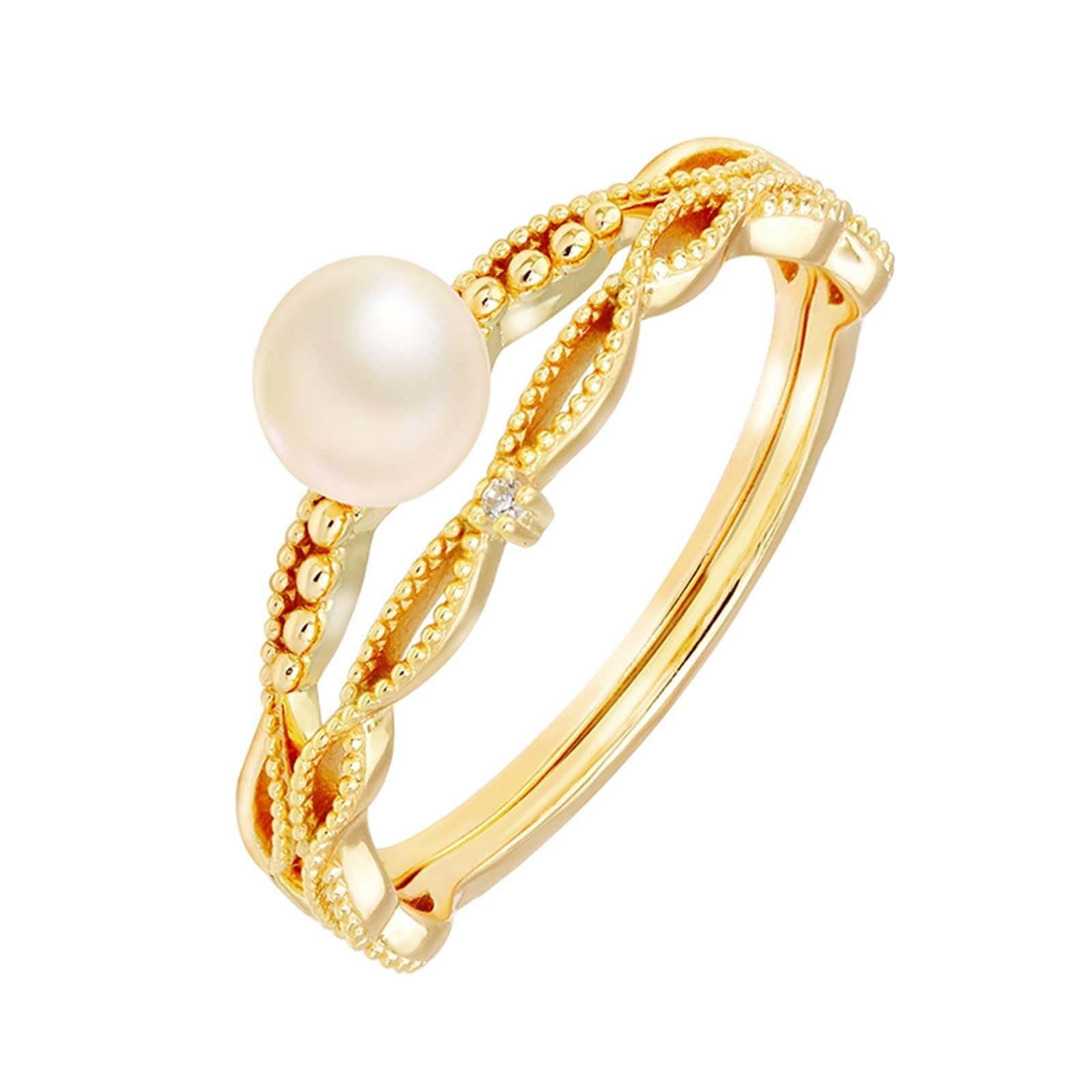 Alliances classiques en or jaune 375/585/750 avec perle