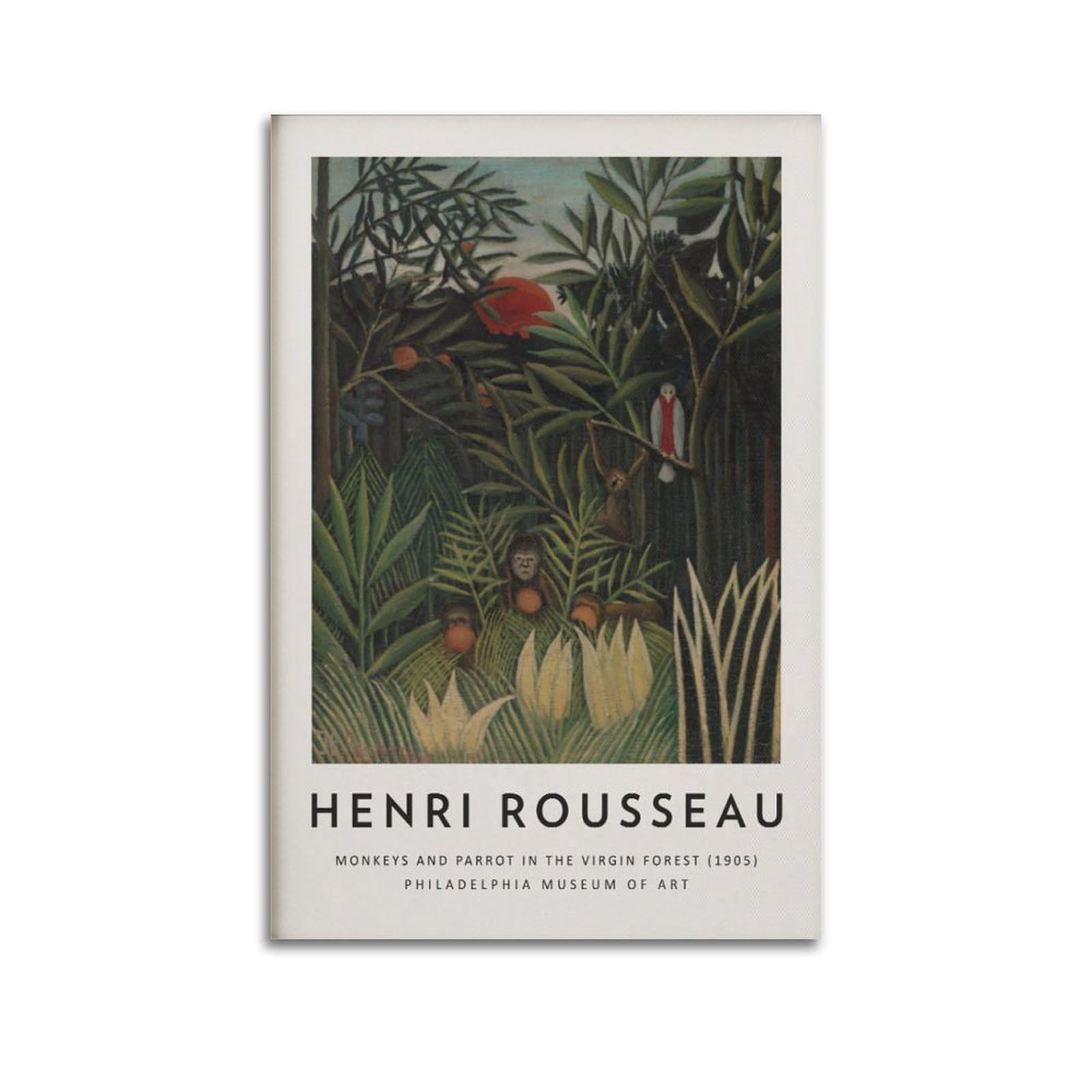 xiaoxiaoshen Henri Rousseau Monkeys Parrot Vintage Jungle Canvas Poster Wall Art Prints Room Aesthetic Murals Bedroom And Living Decorations 24x36inch(60x90cm)