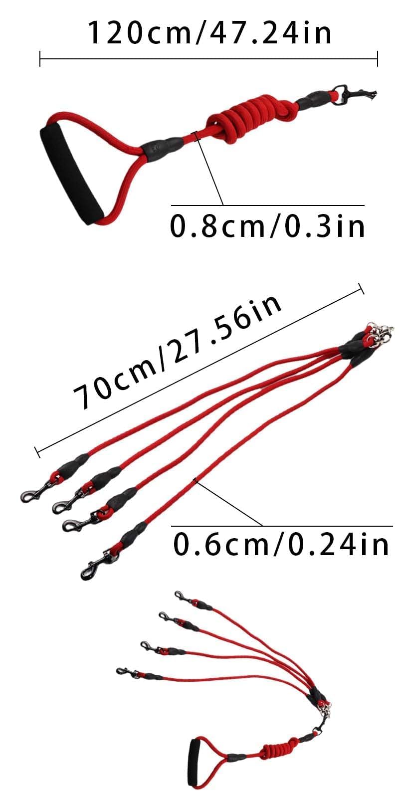 Nylon Guinzaglio Cani,4 in 1 Cane Guinzaglio,Guinzaglio multifunzione,Guinzaglio per Cani regolabile,Multi Guinzaglio per Animali Domestici, per passeggiate ed escursioni con animali domestici（rojo）