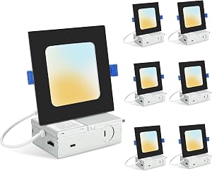 6 Pack 4 Inch Square LED Recessed Lighting, 5CCT, 12W, Dimmable