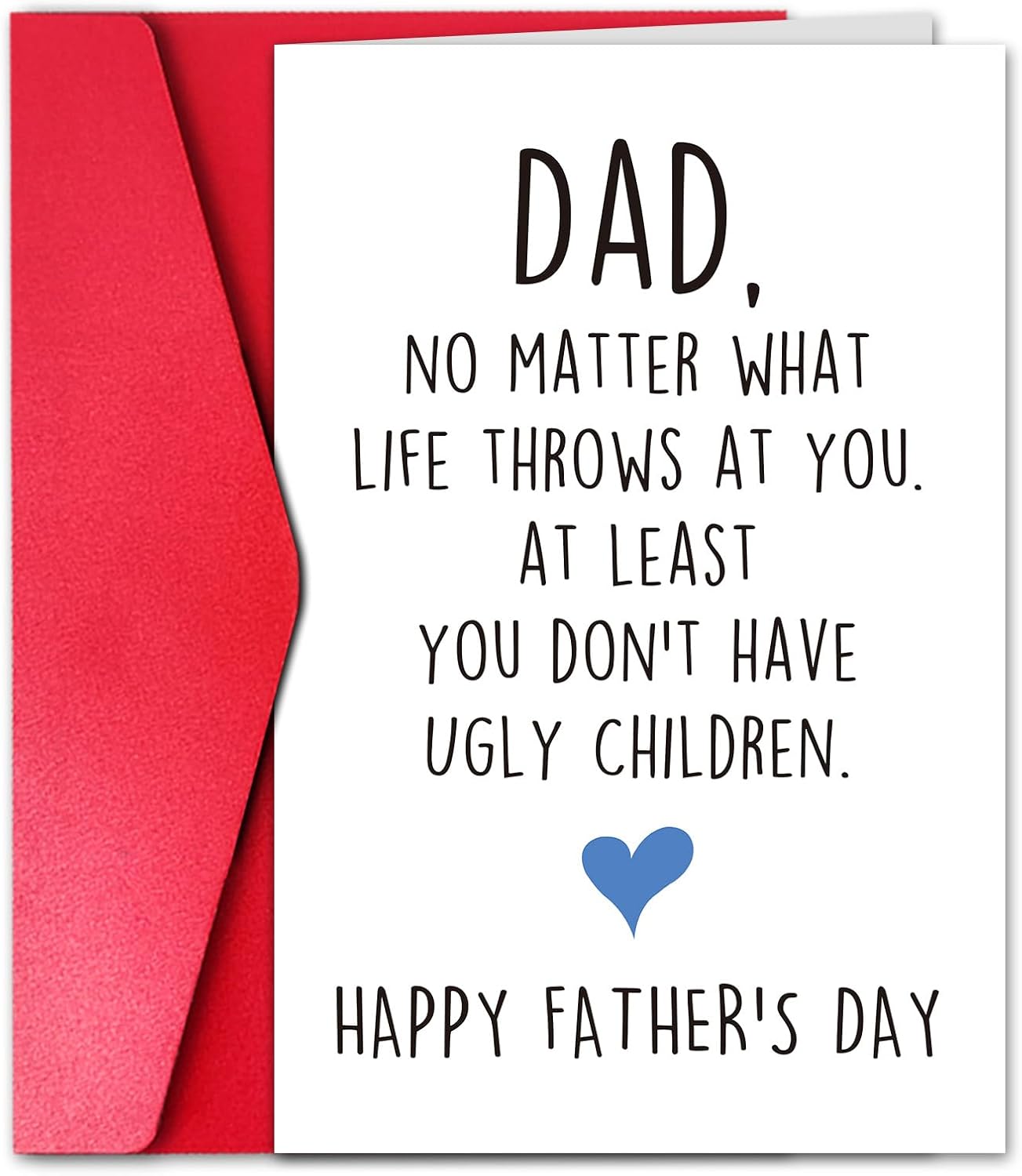 GYYsweetus Father’s Day Card from Daughter Son, Funny Father’s Day Gift, Humorous & Heartwarming Card for Dad, Proud Dad Design Red Envelope, No Ugly Children