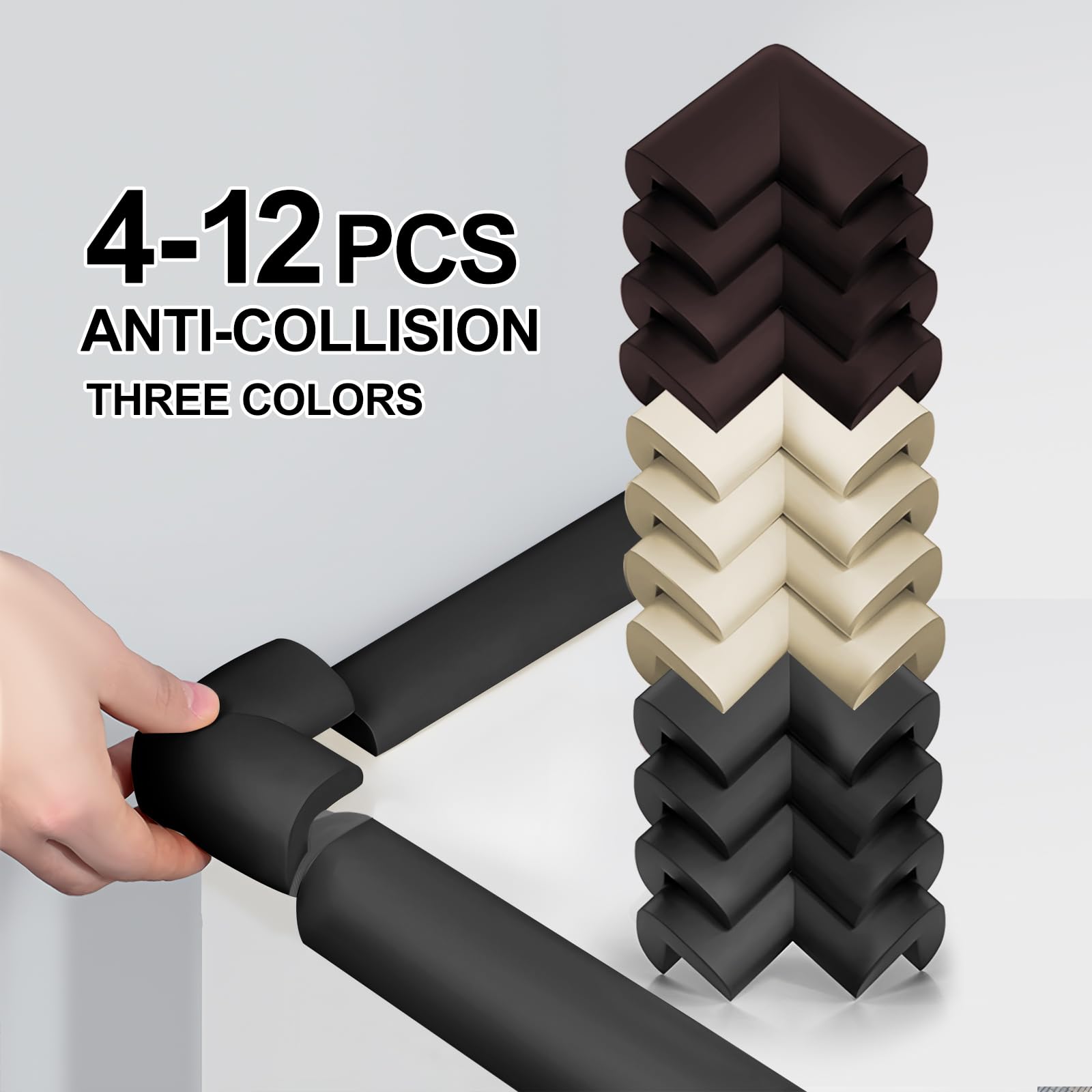 4-Pack NiceTCU L-Shaped Extra Thick Furniture Table Edge Protection Foam Baby Safety Bumper Guard for Fireplace, Table, Stairs, Cabinet(Black)