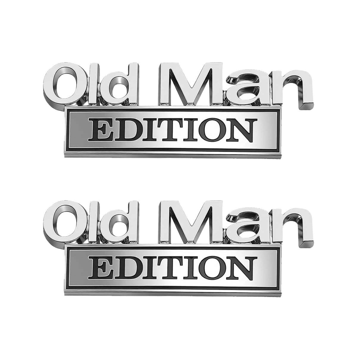 – 2PCS Old Man Edition Car Emblem, 3D Metal Funny Vehicle Side Tailgate Bumper Badge Sticker, Waterproof Rustproof Self-Adhesive Auto Decal Decoration Accessories, Universal Fit (Silver/Black)