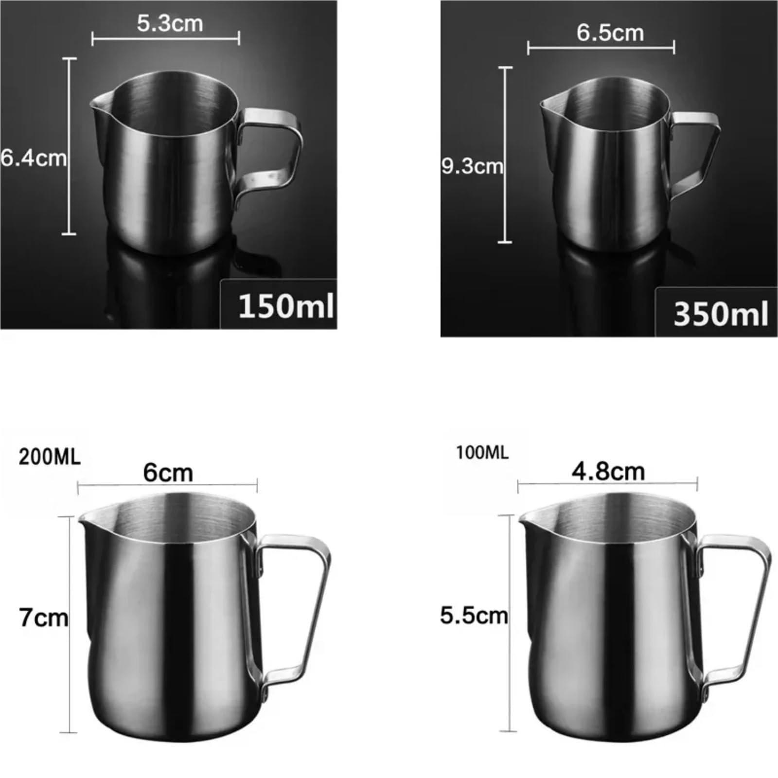 Jarra de espuma leche acero inoxidable, herramienta for café expreso, Latte, casero, 2 uds Para Espumar(350ml)