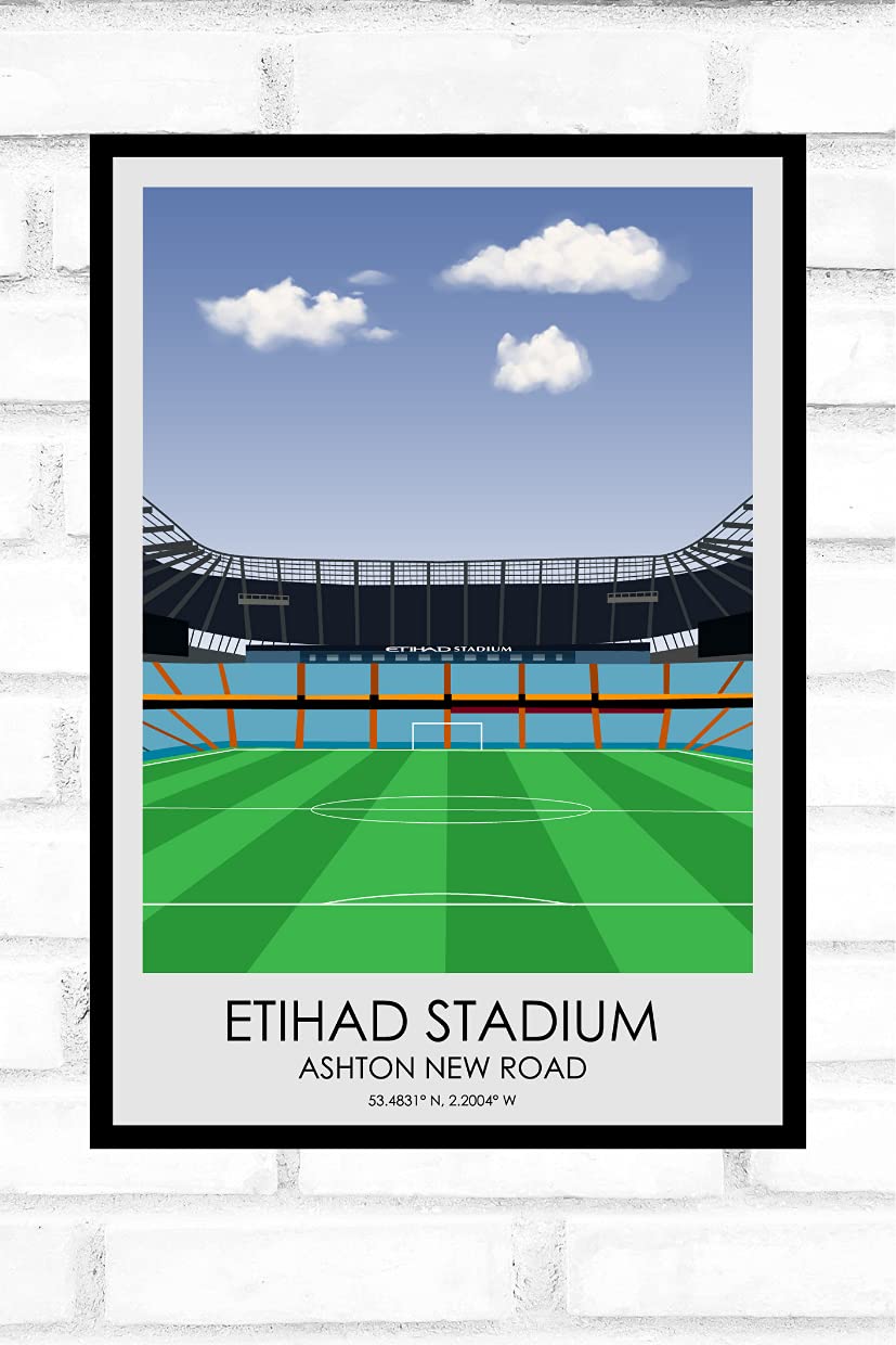 Hewson's Gifts Manchester City Football Stadium Print - Ethiad Stadium - Present For Football Fan - Dad, Brother, Son - Man City - A4 Size