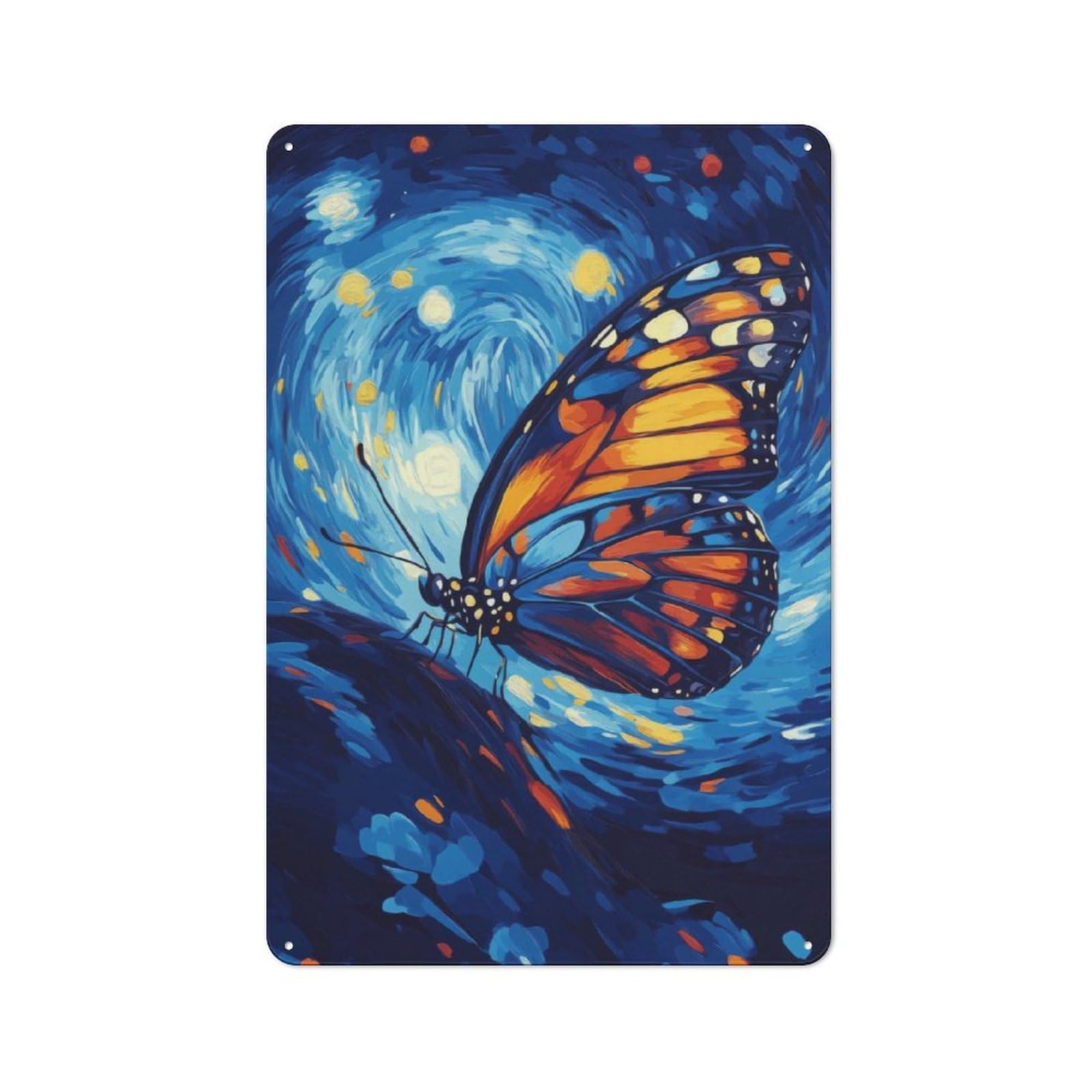 Junmoney Butterfly In Starry Night 30X20cm Retro Metal Plaque With For Kitchen Or Home Bar, For Garage, Workshop And Man Cave Decoration