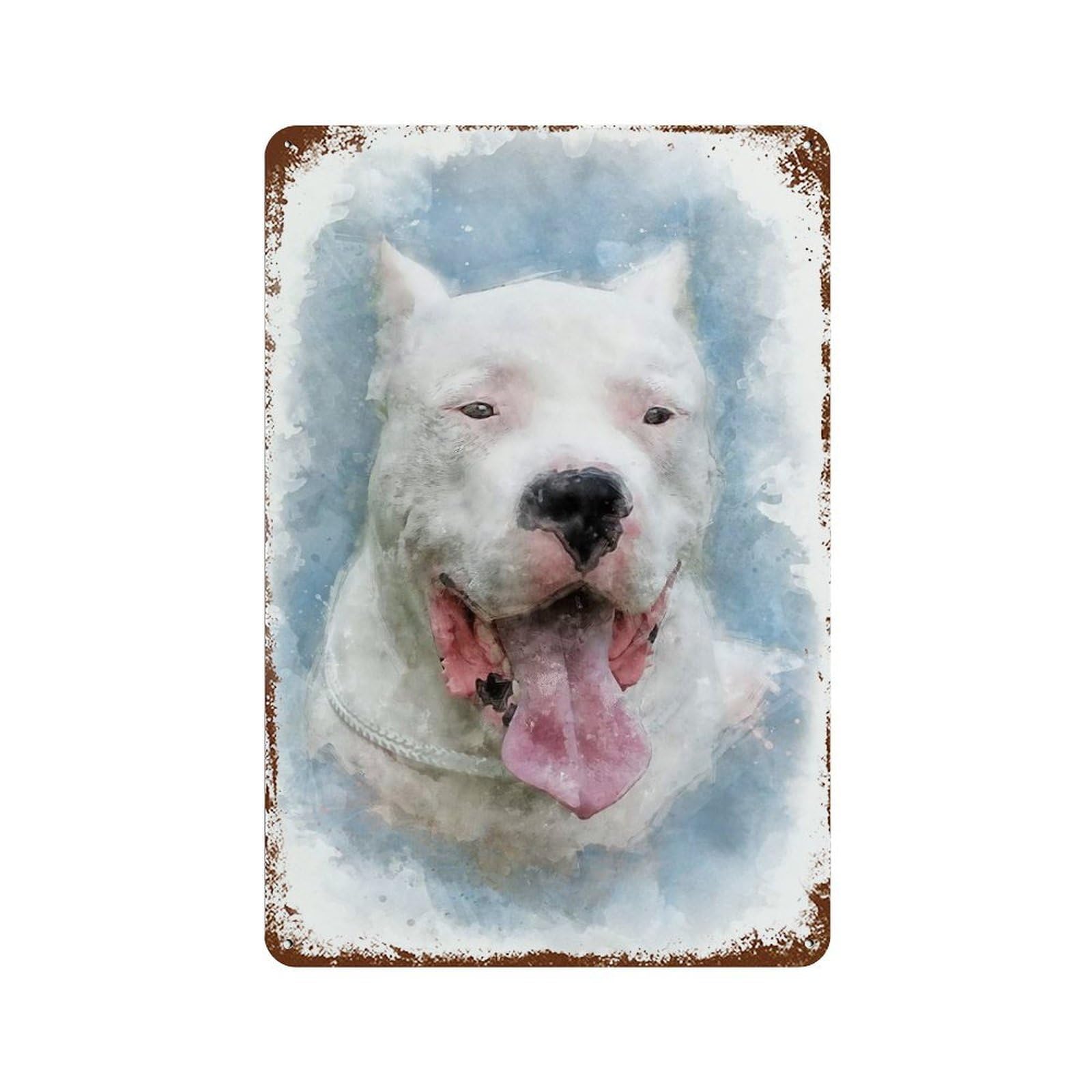 Distressed Metal Wall Sign Dogo Argentino Watercolor 11.8"x7.9", Decorative Metal Wall Art for Farmhouse, Kitchen And Entryway Decor