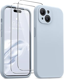 AOTESIER Magnetic for iPhone 15 Case, [Compatible with Magsafe] [Food Grade Silicone] Upgraded Camera & Screen Protection Phone Case with [2 Screen Protectors], 6.1 inch, Baby Blue