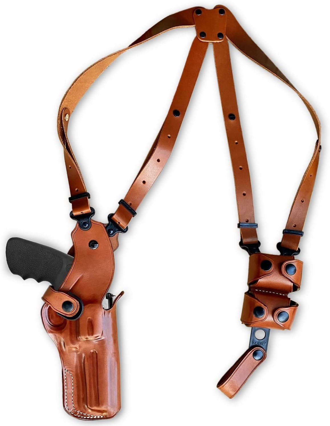 Premium Leather Vertical Shoulder Holster System with Double Speed Loader Pouch, Fits Model 500 X-Frame 4-inch, Right Hand Draw, Brown Color #1433#